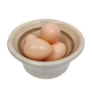 Primitive Antique 1940's Crock Stoneware Bowl Farmhouse Country w Fake Eggs 6"